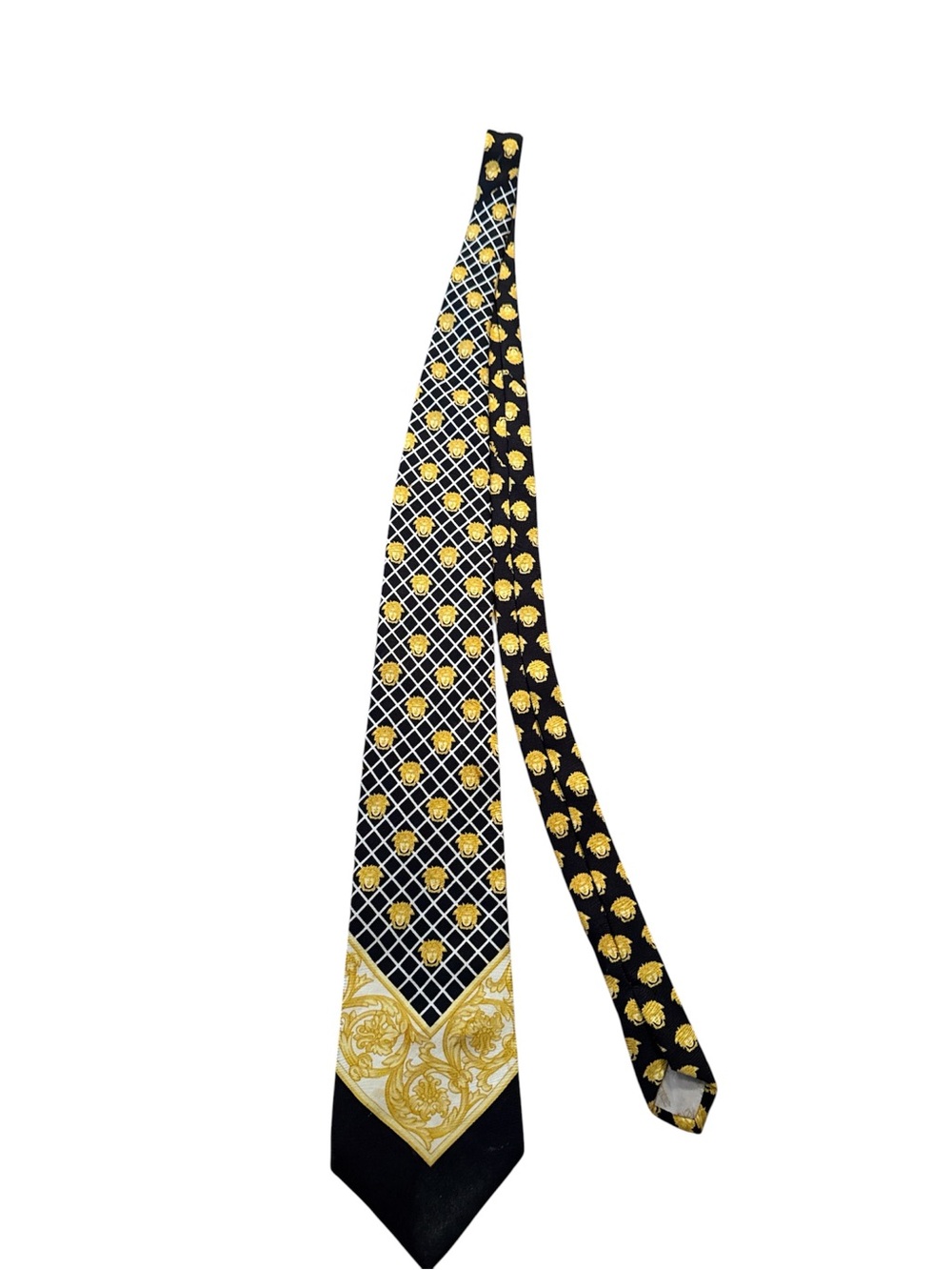 Versace Men's Black and Gold Patterned Silk Tie